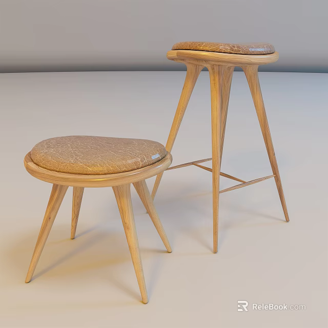 Modern Wooden Stools With Upholstered Seats And Light Wood Tone Design 3d model 