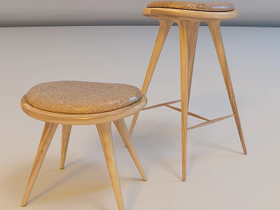 Modern Wooden Stools With Upholstered Seats And Light Wood Tone Design 3d model