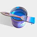 Triple Lines Paint Can With Paintbrush Dripping Blue Paint And Colorful Stripes