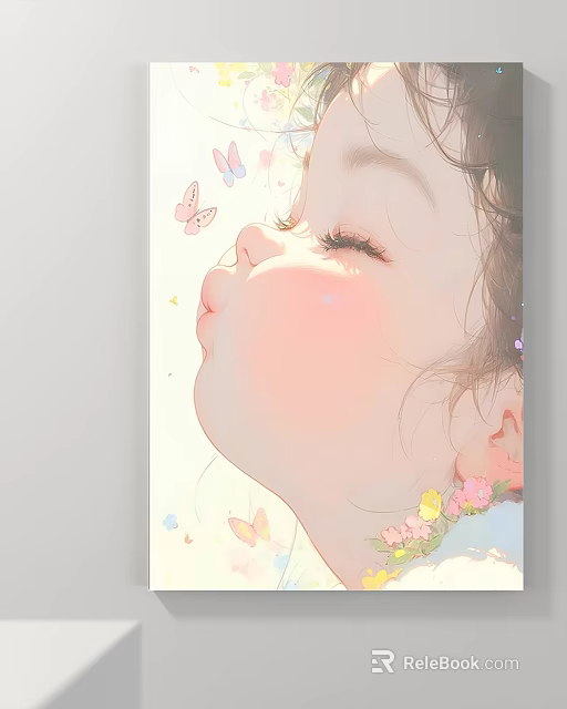 Adorable Child Side Profile Drawing With Closed Eyes Blushing Cheeks Butterflies And Little Flowers 3d model 