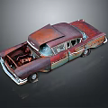 Old Rusty Vintage Car With Open Hood And Exposed Engine Parts