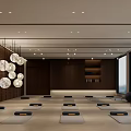 Spacious Yoga Studio With Neat Yoga Mats Wooden Decor Round Pendant Lights And Yoga Balls