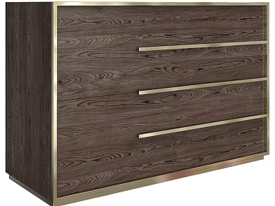 Modern Dark Brown Wood Grain Entryway Console Cabinet With Gold Frame And Drawers Design 3d model