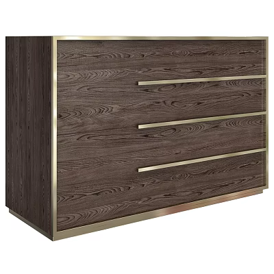 Modern Dark Brown Wood Grain Entryway Console Cabinet With Gold Frame And Drawers Design 3d model