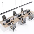 Modern Office Desk Setup With Multiple Monitors Office Chairs And Hanging Lights 3d model