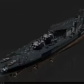 Military Battleship With Upper Deck Turrets Grey Hull And Brown Bottom Design