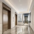 Spacious Modern Elevator Hallway Design With Marble Flooring And Stone Walls 3d model
