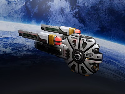 Futuristic Spaceship With Metallic Design Orbiting Earth In Cosmic Starry Sky 3d model