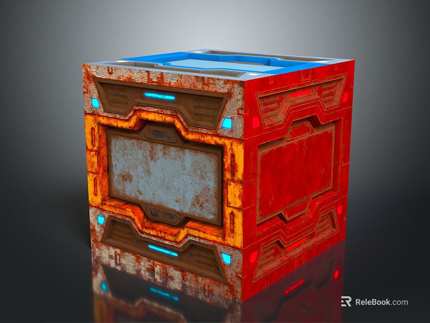 Red And Orange Decorative Storage Box With Metallic Texture And Blue Accents 3d model 