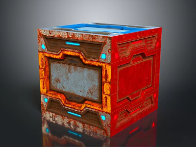 Red And Orange Decorative Storage Box With Metallic Texture And Blue Accents 3d model