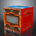 Red And Orange Decorative Storage Box With Metallic Texture And Blue Accents