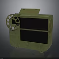 Vintage Green Film Projector With Reel And Two Black Screen Sections On Wheels