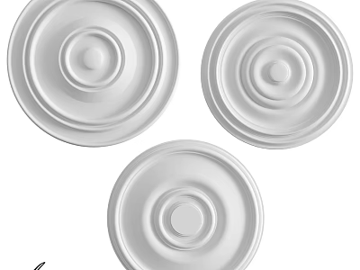 Three White Decorative Circular Ceiling Components With Layered Design Details 3d model