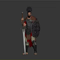 Ancient Warrior 3D Character Model With Spiked Helmet Shield And Sword Armor