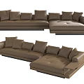 Brown Leather Sectional Sofa With Multiple Plush Cushions And Modern Design 3d model