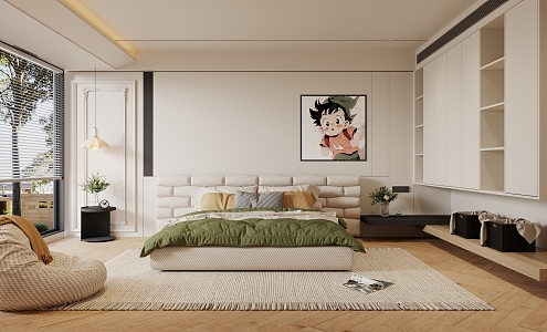 Modern Bedroom Minimalist Cream Bedroom 3d model