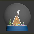Decorative Miniature Furniture House In Glass Snow Globe With Blue Base And Christmas Elements