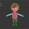 3D Cartoon Character with Brown Hair Red Shirt Blue Shorts White Sandals and Outstretched Arms