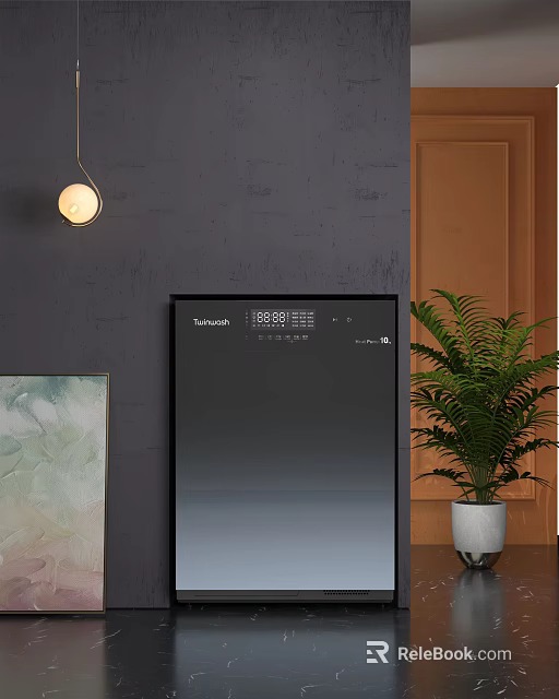 Toshiba Washing Machine With Digital Display In Modern Interior With Green Plant And Decorative Art 3d model 
