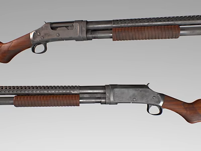 Vintage Double Barrel Shotgun With Wooden Stock And Metal Barrel Features 3d model