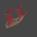 Traditional Sailing Boat With Red Sails And Wooden Hull Design