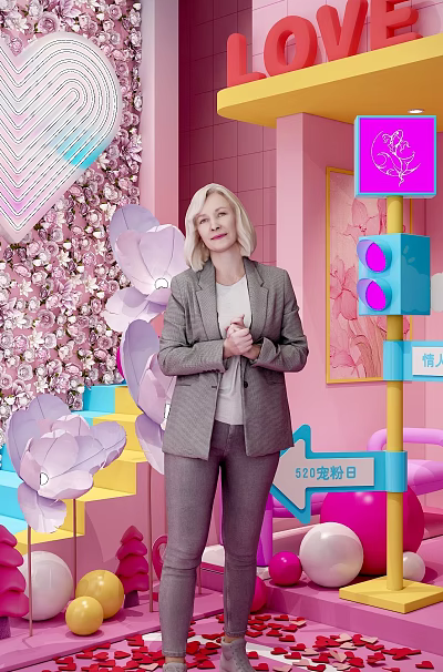 520 Fan Appreciation Day Live Stream Featuring Female Host Pink Background And Flower Decorations 3d model