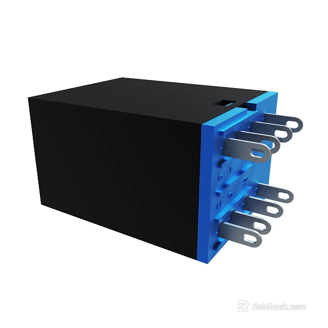 Electronic Relay Component With Black Body Blue Side And Multiple Metal Pins 3d model 