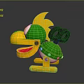 Cartoon Toy With Green Body Yellow Mouth Feet Black Key And Green Mushroom Decorations