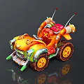 Colorful Cartoon Toy Car With Orange Yellow Green Wheels And Antennas