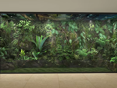 Indoor Living Wall Design With Lush Green Ferns Leafy Vegetation And Lighting 3d model
