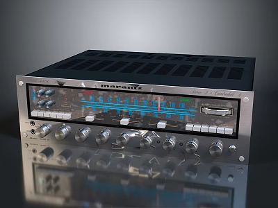 Vintage Electronic Audio Amplifier With Control Knobs Display Panel And Metal Casing 3d model