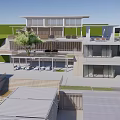 Modern Bed and Breakfast Building with Multi Story Design Large Windows and Lush Greenery Terrace