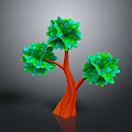 3D Styled Tree with Orange Textured Trunk and Three Green Leafy Crowns Against Gray Background