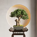 Elegant Bonsai Plant With Twisted Trunk And Green Foliage On Wooden Stand