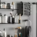 Organized Bathroom Shelves With Toiletries Towels And Daily Cleaning Essentials
