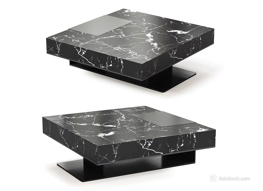 Modern Black Marble Coffee Table With Sturdy Base And Sleek Design 3d model