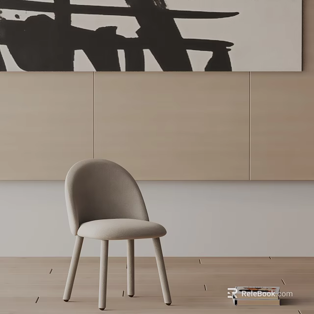 Light Gray Upholstered Accent Chair With Beige Wall And Wooden Floor In Modern Interior 3d model 