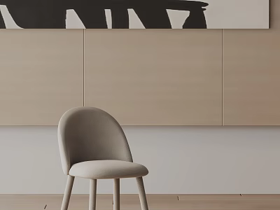 Light Gray Upholstered Accent Chair With Beige Wall And Wooden Floor In Modern Interior 3d model