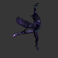 Game Movie Character With Purple Feathered Wings In Dynamic Dancing Pose