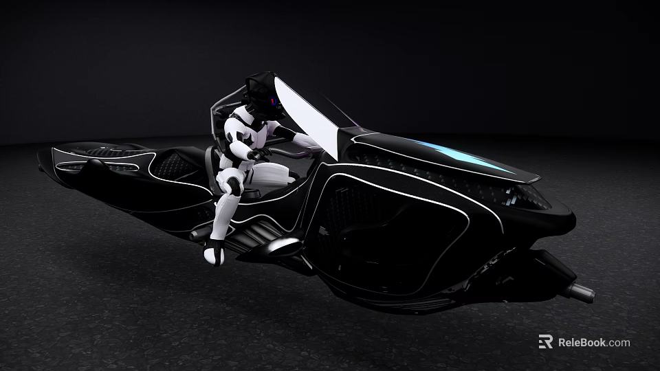 Futuristic Black Motorcycle With Sleek Design Illuminated Accents And Rider In White 3d model 