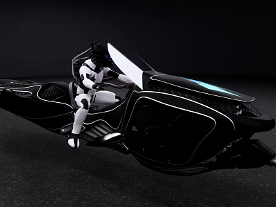 Futuristic Black Motorcycle With Sleek Design Illuminated Accents And Rider In White 3d model
