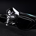 Futuristic Black Motorcycle With Sleek Design Illuminated Accents And Rider In White