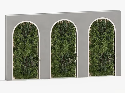 Three Arched Green Wall Design With Lush Green Plants And Gray Frame 3d model