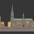 Terraced Residential Buildings With Red Roofs Near Historic Cathedral With Green Roof And Tall Spires