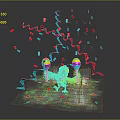 Vibrant Flying Toucan Standing On Green Grass With Colorful Streamers Confetti And Balloons