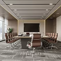 Modern Conference Room Interior Design With Long Meeting Table Brown Chairs And Large Windows