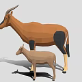 Low Poly 3D Model of Two Antelopes Mother and Baby Standing Together