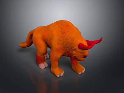 Orange Mythical Creature 3D Character With Red Horns White Claws And Fur 3d model