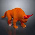 Orange Mythical Creature 3D Character With Red Horns White Claws And Fur