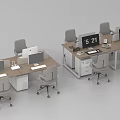 Modern Office Desk Workstations With Computers Monitors And Ergonomic Rolling Chairs 3d model